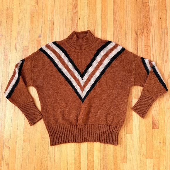 Retro Look Cozy Rust Chevron Knit Mohair Sweater - Picture 9 of 11